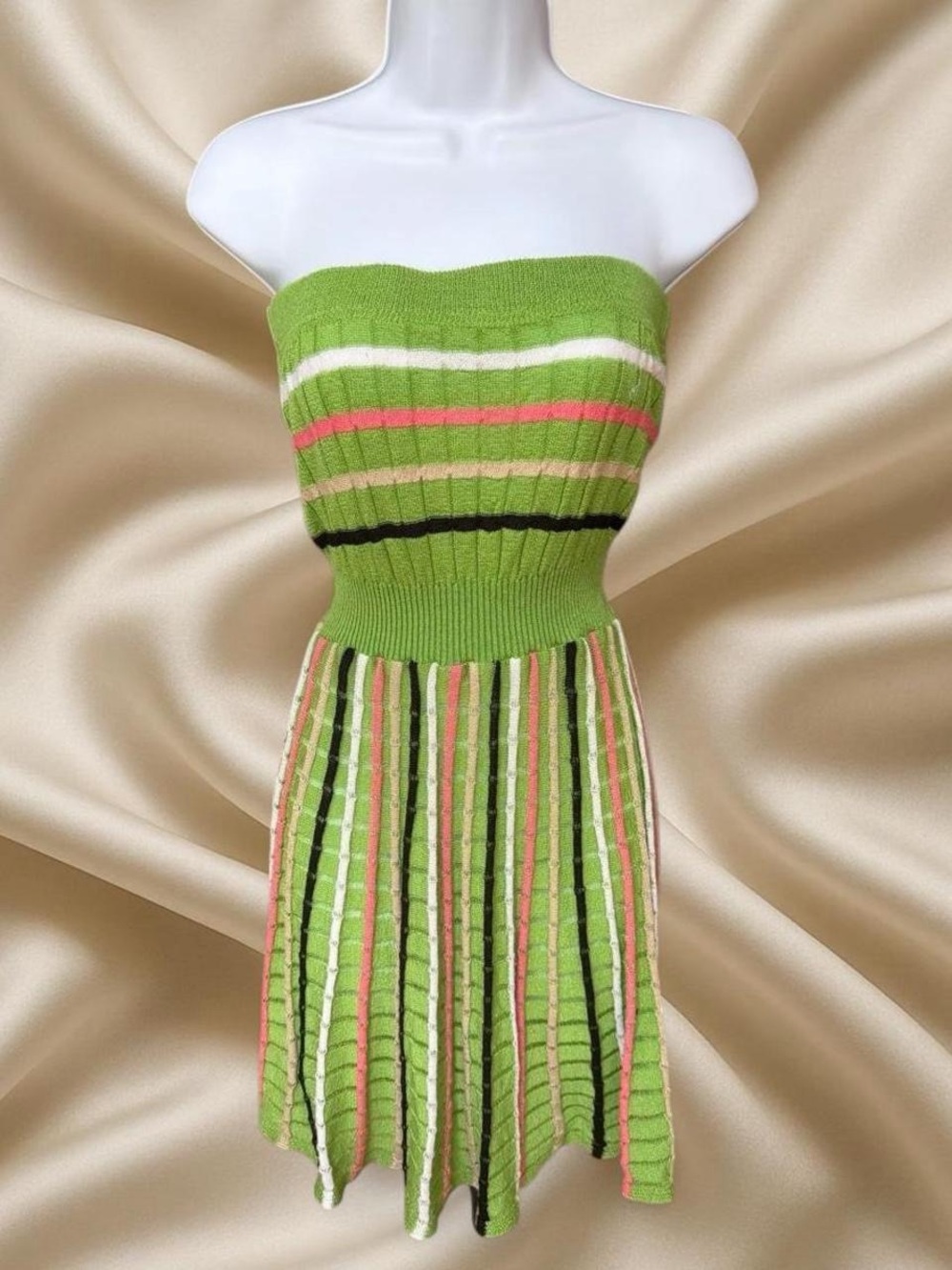 Y2K Bebe Green Strapless Knit Mini Dress Indie Sleaze Mcbling